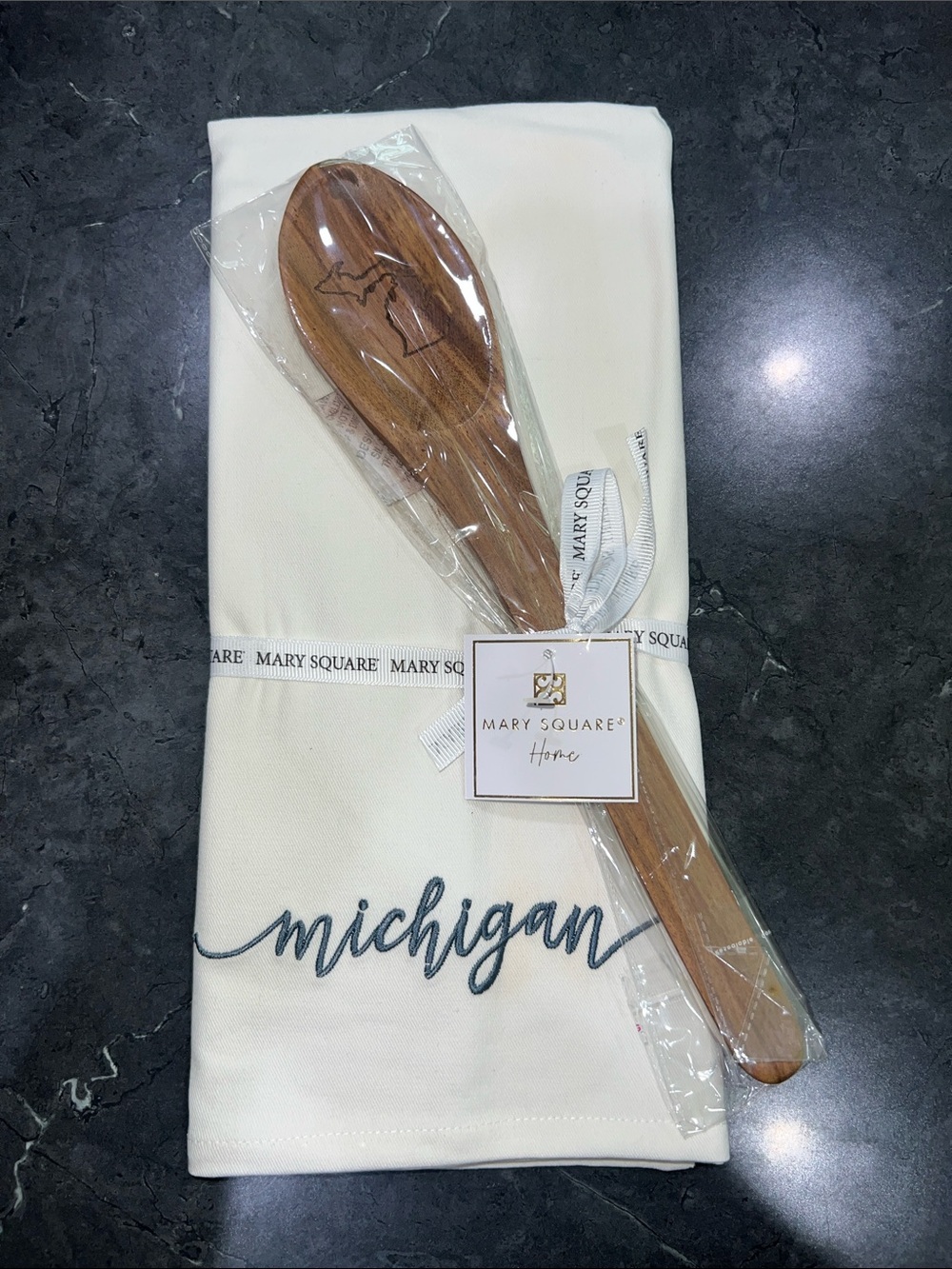 Mary SquareCream 'Michigan' Embroidered Kitchen Towel with Wooden Spoon